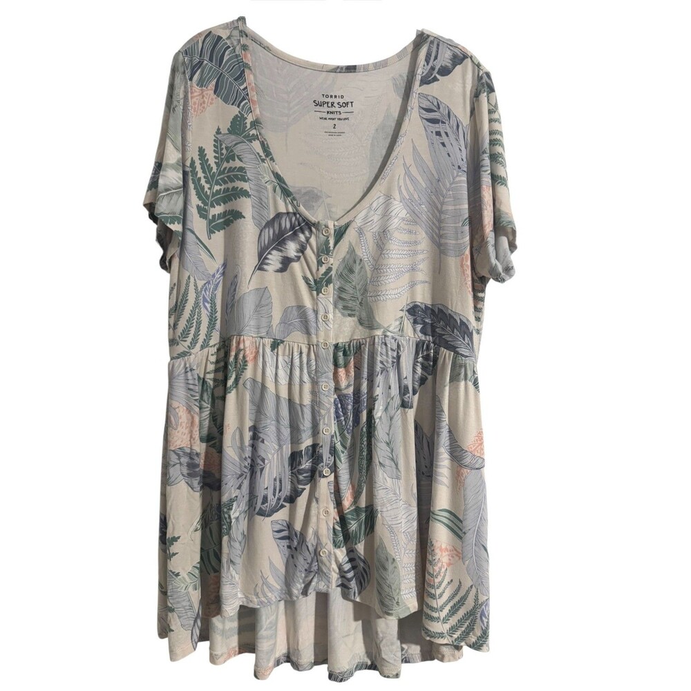 Torrid Super Soft Tunic Top Size 2X Pastel Tropical Babydoll Hi Low